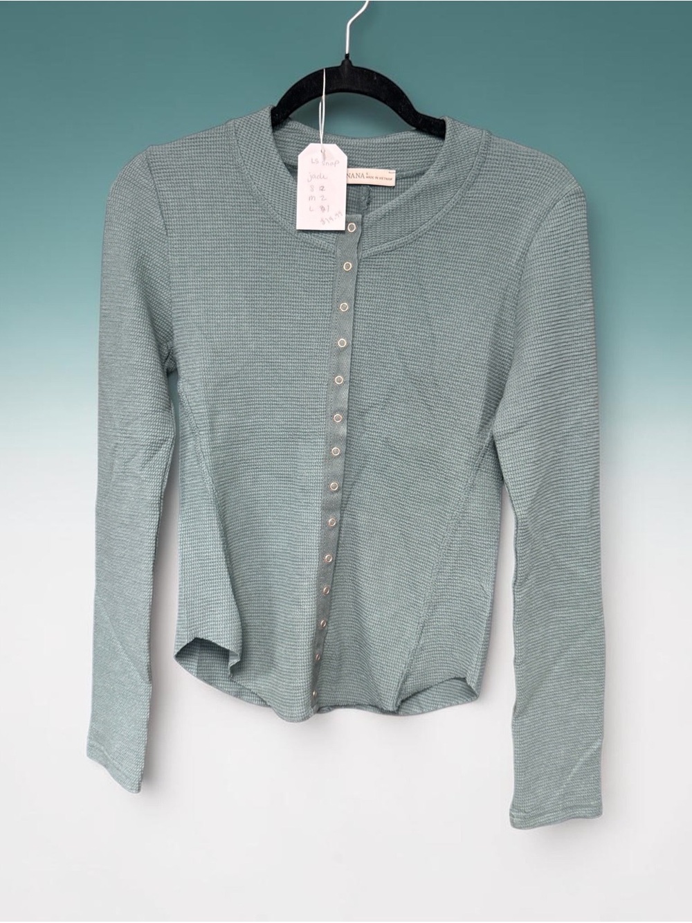 Zenana Textured Button-Front Long Sleeve Top in Sage